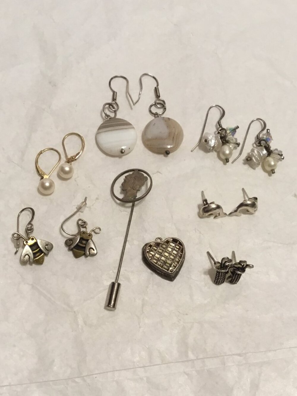 Wonderful lot of sterling silver jewelry - earrings, pin and pendant